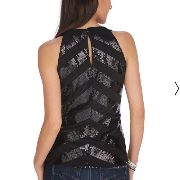 WHITE HOUSE BLACK MARKET SZ XS Poly Spandex Black Sequined Tank Top Blouse Shirt - Picture 2 of 6